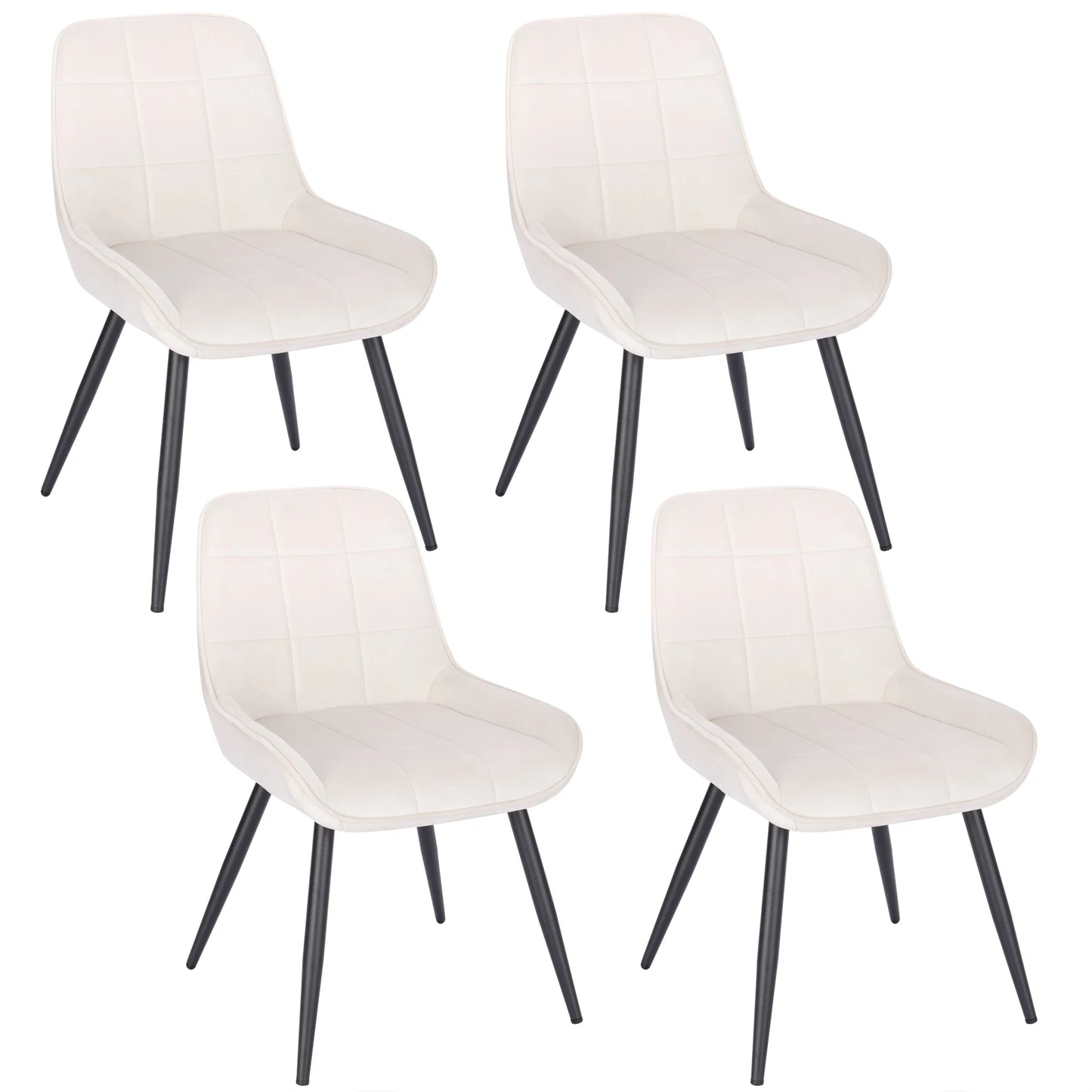 Eetkamerstoelen - Set van 4 - Ergonomische Fluwelen Keukenstoelen - Scandinavische Stijl - Crèmewit - 52 x 51 x 81,5 cm 1