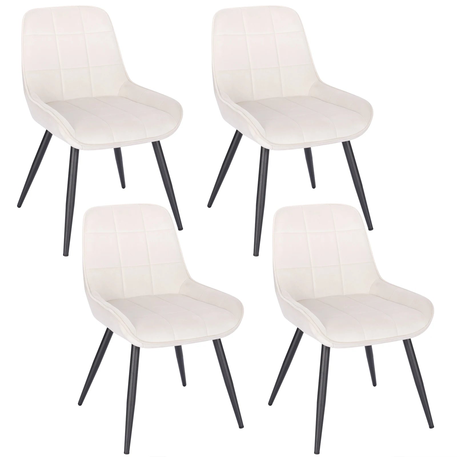 Eetkamerstoelen - Set van 4 - Ergonomische Fluwelen Keukenstoelen - Scandinavische Stijl - Crèmewit - 52 x 51 x 81,5 cm 1