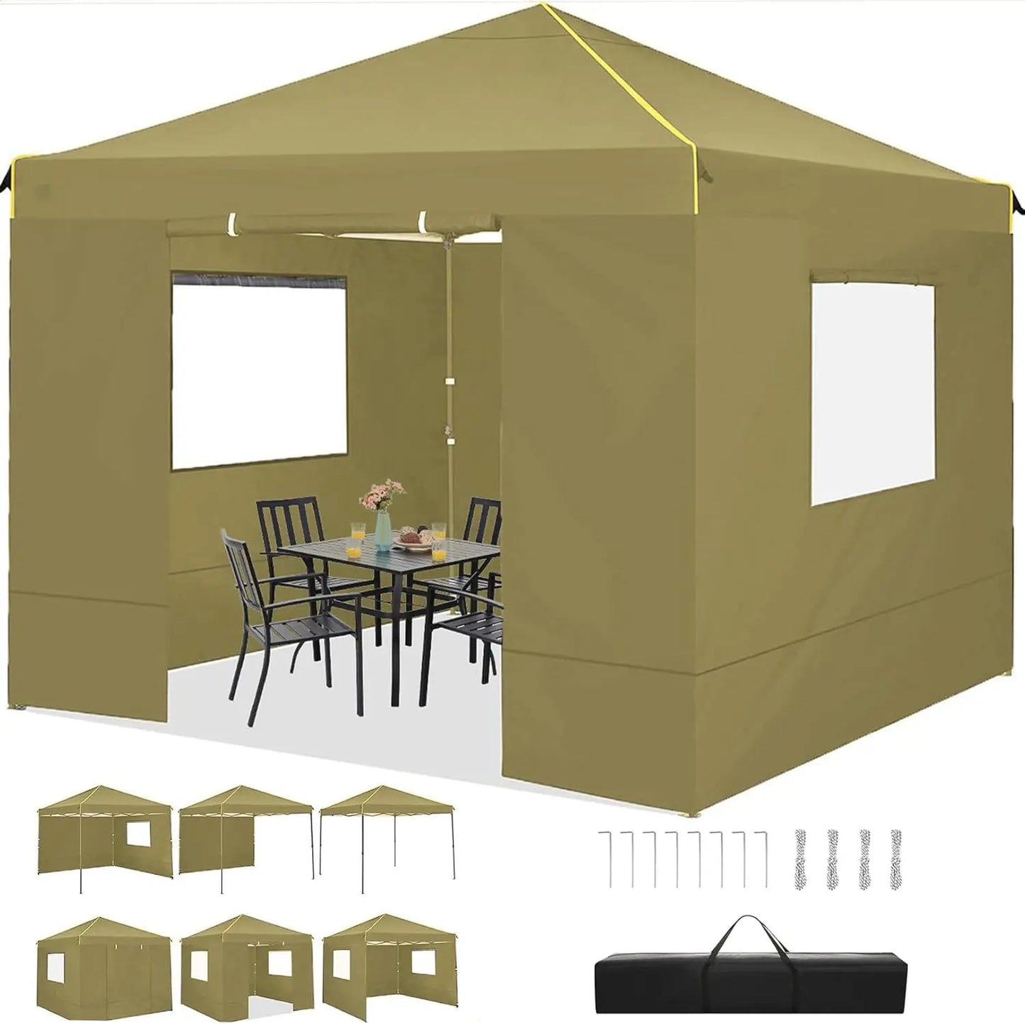 Tuinpaviljoen – Tuinkamer – Tuinoverkapping – Pop-Up Tent – 3x3 Meter – Waterdicht – UV-Bescherming - Khaki