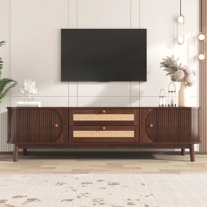 Tv-kast – TV Meubel – TV Dressoir – Livingroom Furniture – TV Standaard – Massief Hout – Handgevlochten Rieten Lades - QUORE