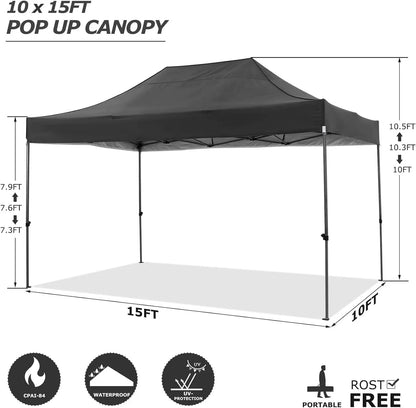 Tuinpaviljoen - Pop-Up Luifel – Luifeltent – Schaduwdoek – Terrasluifel – 3x4,5 Meter – Waterdicht Polyester – Stalen Frame - Zwart
