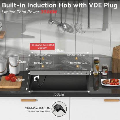 Inductie Kookplaat - Elektrische Kookplaat - Keramisch Kookplaat - Induction Hob - Elektrische Brander - 4-pits - Inbouw - 3500W - 220V - Kinderbeveiliging - Timerfunctie - Flexzone - Marmerlook
