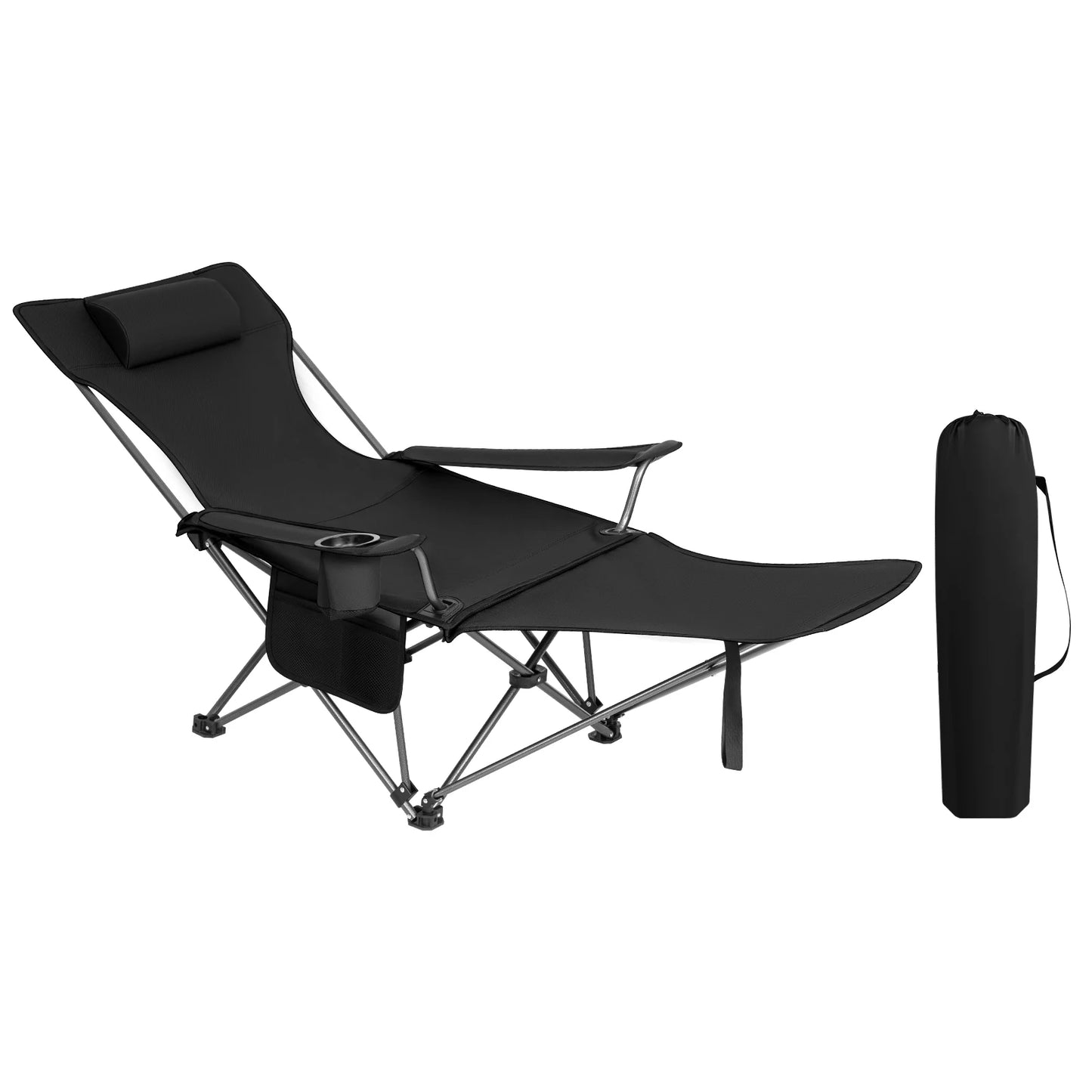 Kampeerstoel - Opvouwbare Campingstoel - Strandstoel - Verstelbare Rugleuning - Met Voetensteun - 2-in-1 Design - Lichtgewicht en Draagbaar - Voor Strand - Tuin en Outdoor - Zwart