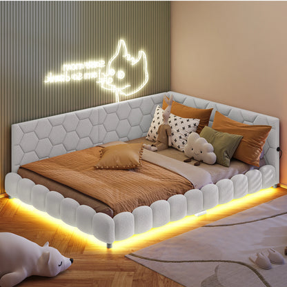 Sofa Bed – Slaapbank – Bedbank – Logeerbed – Multifunctioneel Bed – Wit – 140x200 cm – LED-Verlichting Onder Bed – USB- en Type-C Oplaadpunt – Cashmere Bekleding – Stevig Lattenbodemframe