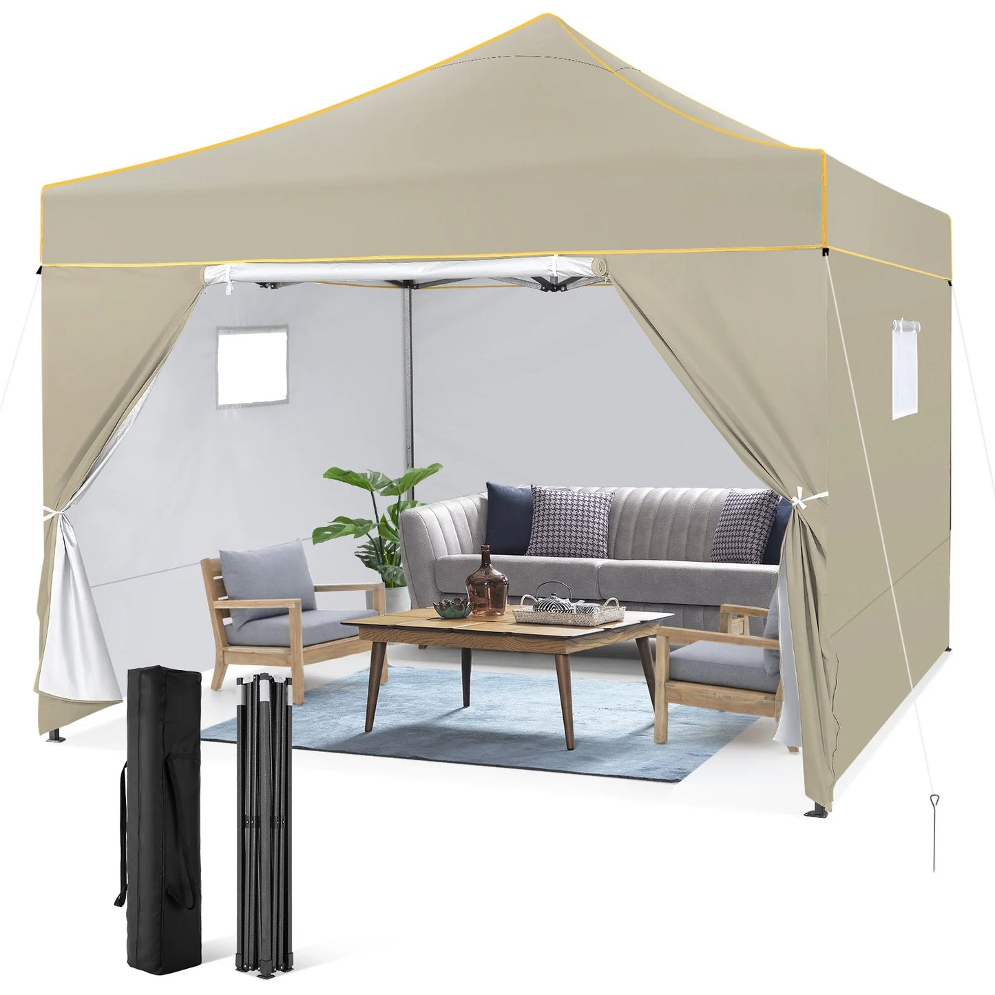 Tuinpaviljoen – Partytent – Opvouwbare Tuinfeesttent – Overkapping – Feesttent – 3x3 Meter – Water- En UV-Bestendig - Khaki