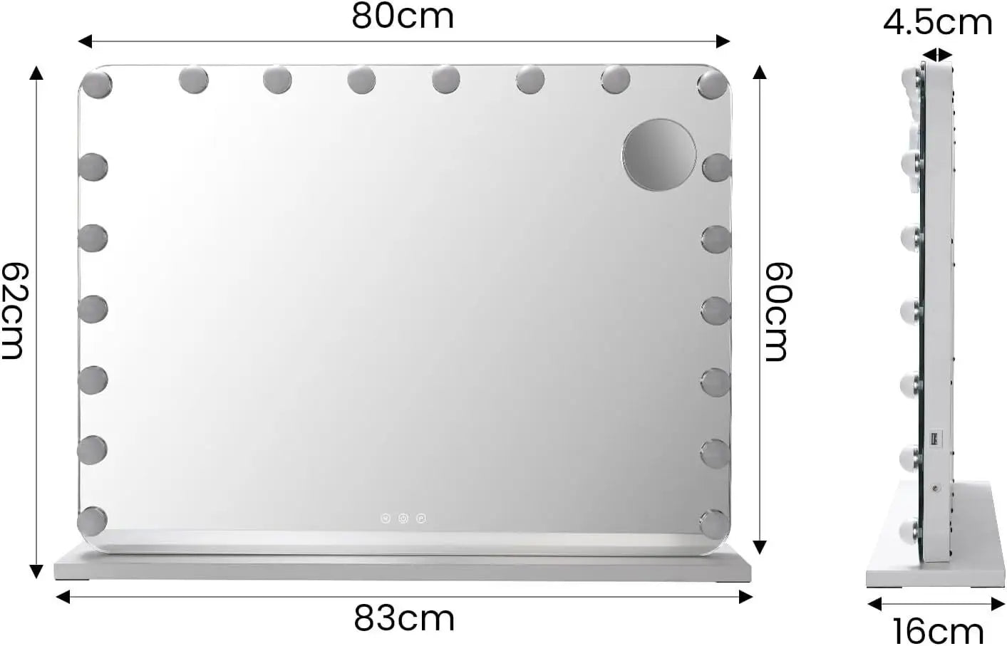 Make up Spiegel - Spiegel - Hollywood Spiegel - Badkamerspiegel - Spiegel met LED Verlichting - Smart Spiegel -  80x60cm – Dimbaar met USB & Touch