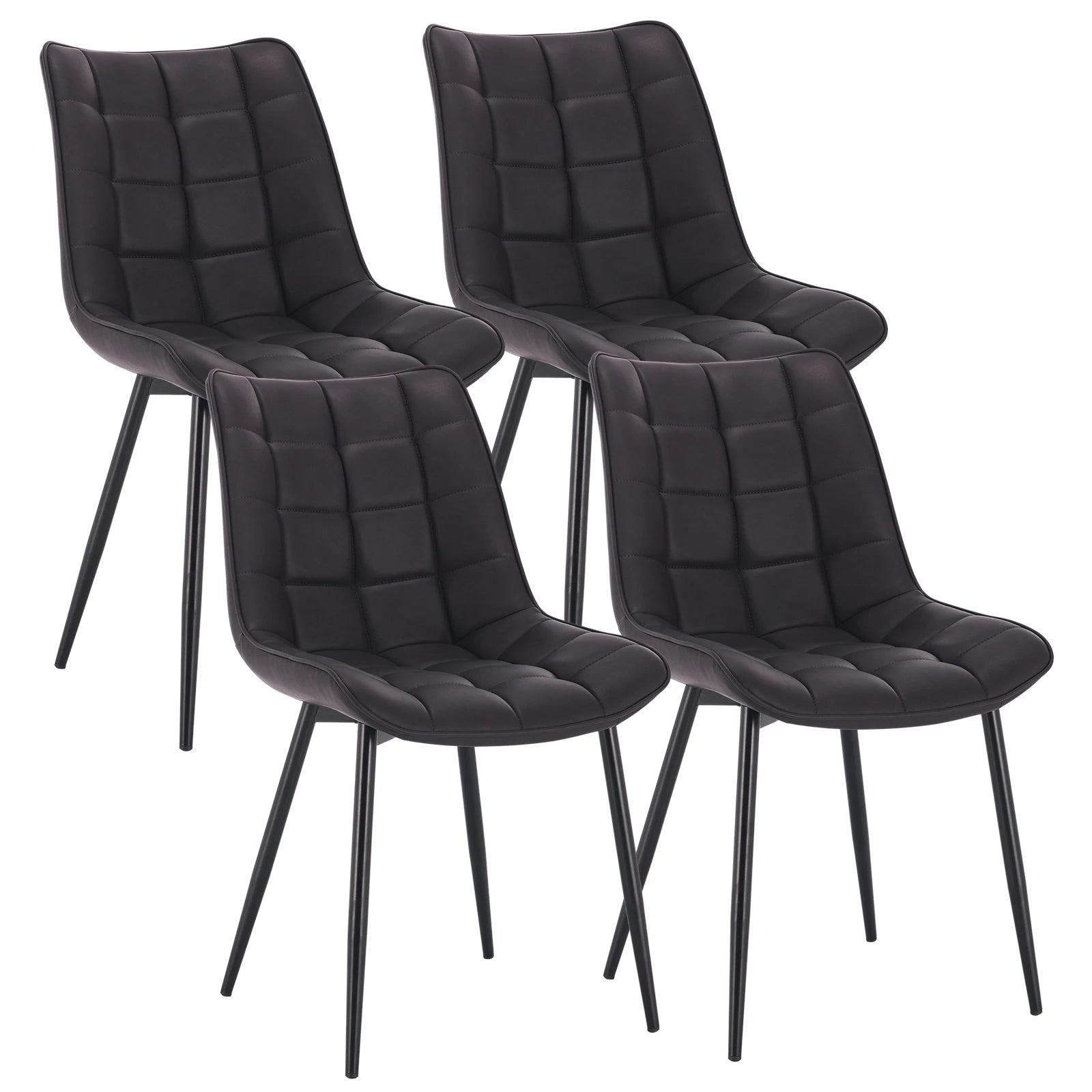 Eetkamerstoelen – Bureaustoelen – Makeup Stoelen – Stoelen Set 4 – Ergonomisch Design – Metalen Poten - Leer Antraciet - QUORE
