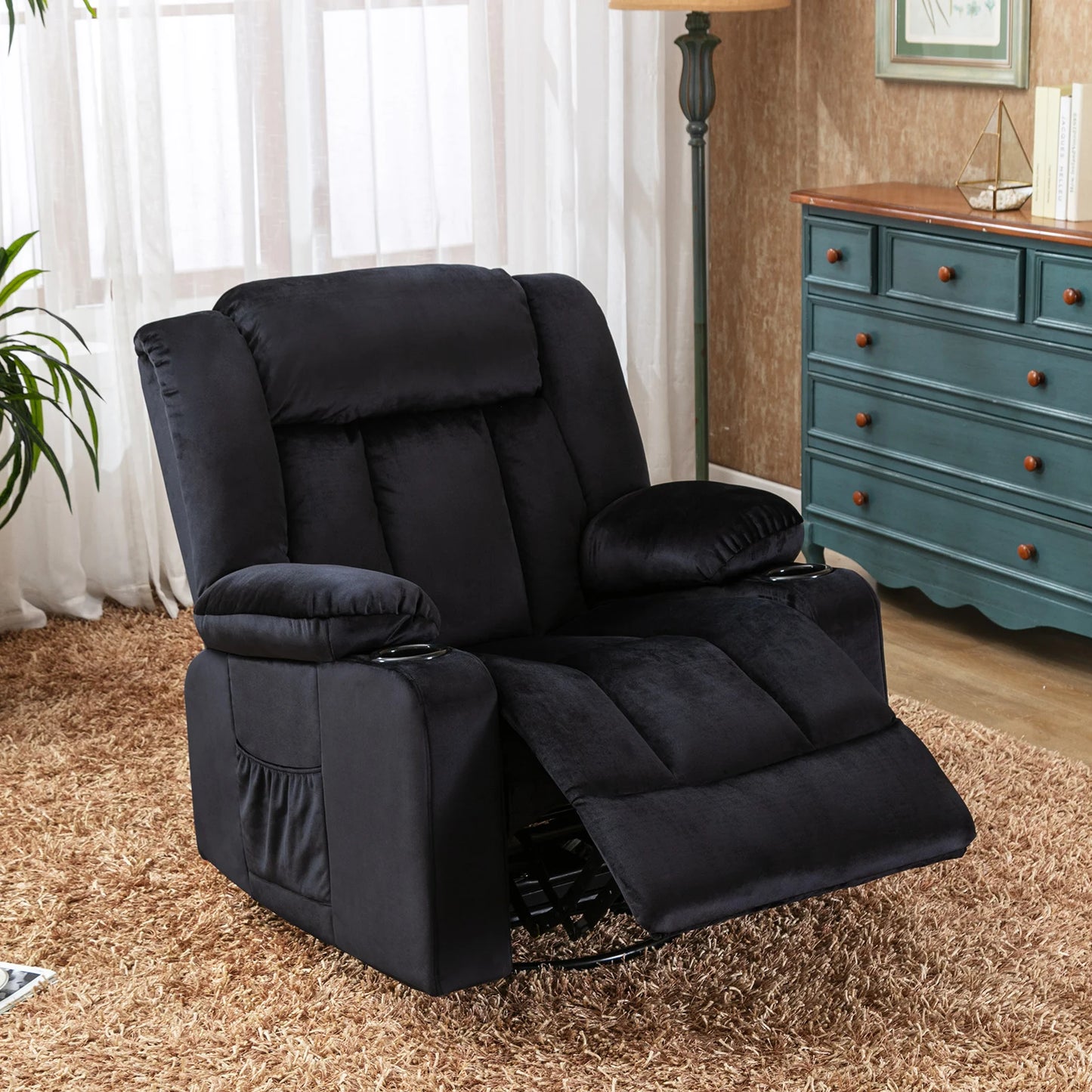 Relaxstoel – Relaxfauteuil – Verstelbare Stoel – Draaibare Fauteuil – Ligstoel – Fauteuil Met Voetsteun – Stoffen Bekleding – Maximaal 150 Kg Draagvermogen - 95.2 x 95.2 x 99.2 cm - Zwart