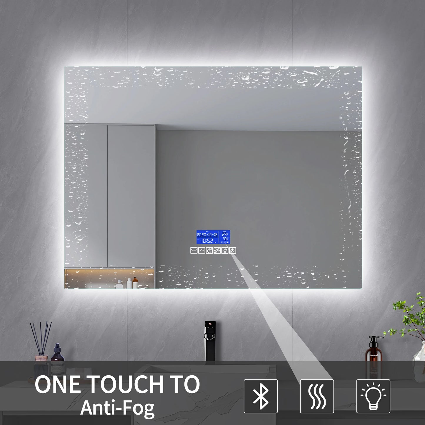 Badkamerspiegel – Spiegel – Wandspiegel – Rechthoekige Spiegel – Badkamer Spiegel – 80x100 cm – LED Verlichting – Bluetooth Speaker – Anti-Fog – Temperatuurweergave