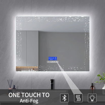 Badkamerspiegel – Spiegel – Wandspiegel – Rechthoekige Spiegel – Badkamer Spiegel – 80x100 cm – LED Verlichting – Bluetooth Speaker – Anti-Fog – Temperatuurweergave