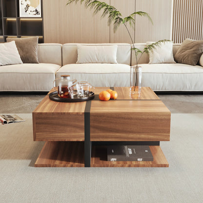 Salontafel – Koffietafel – Opbergtafel – Woonkamertafel – Houten Tafel – 78x78x36 Cm – Vier Lades - Bruin