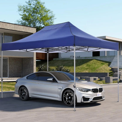 Tuinpaviljoen – Partytent – Inklapbaar Tuinhuisje – Overkapping – Beschutting – Waterdicht Polyester – Staal Frame - 3x4.5m - Marineblauw - QUORE