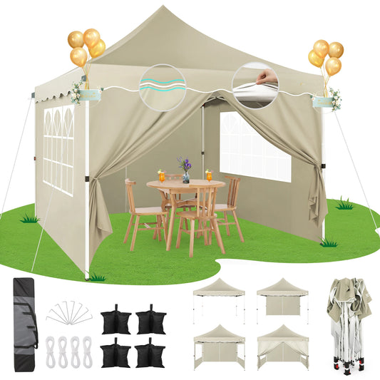 Opvouwbaar Paviljoen – Partytent – Tuinpaviljoen – Marktstand – Schaduwdoek – Waterdicht – Verstelbaar Frame - Khaki