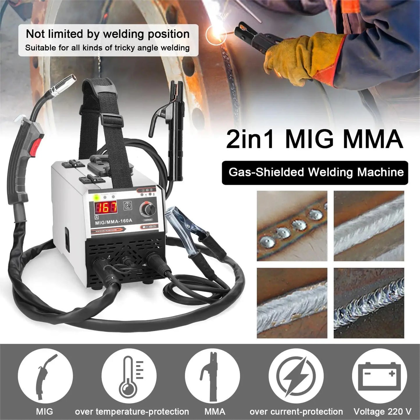 Lasmachine - Elektrische Lasser - Lasapparaat -  Krachtig - IGBT - Handmatig - Gasbeschermd - 2 in 1 - MMA-200 - Zwart