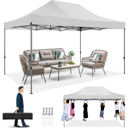 Tuinpaviljoen - Pop-Up Luifeltent – Overkapping – Tent – Luifel – Vouwtent – Waterdicht 420D Oxford – Verstelbare Hoogte 222-240cm - Wit