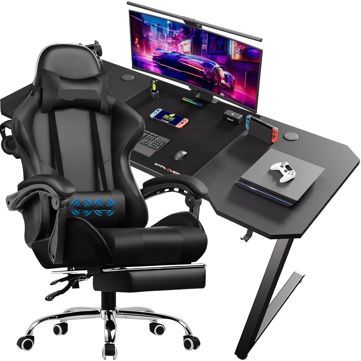 Gaming Bureau – Game Bureau – Gaming Desk – Computer Tafel – Hoekbureau – Ergonomisch Design – Carbon Fiber Frame