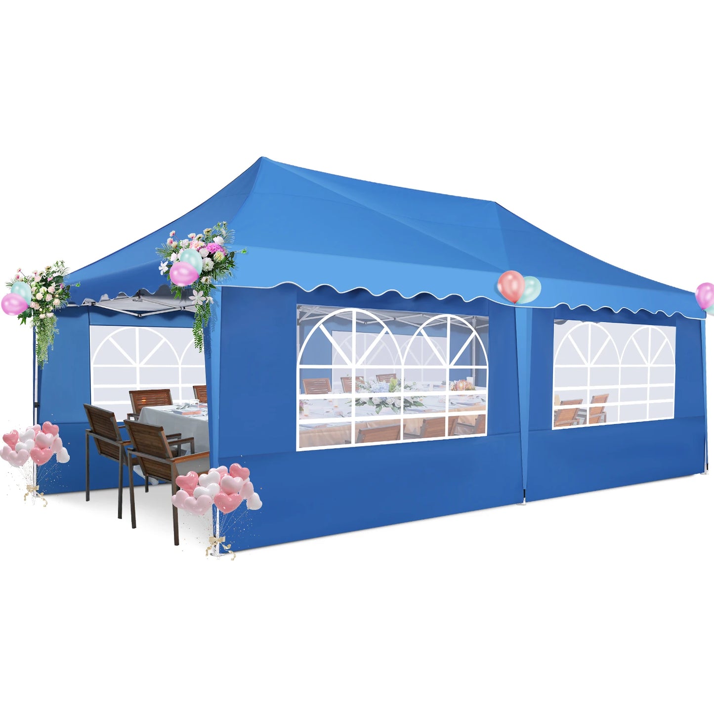 Partytent – Tuinpaviljoen – Evenemententent – Overkapping – 3x6 Meter – Staalframe – Waterdicht Met Zijwanden - Blauw