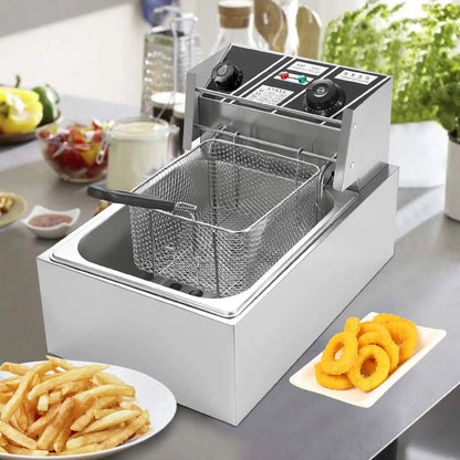 Elektrische Frituurpan - 6L – Frituurpan - 2500W – Roestvrij Staal – 50-200°C Temperatuurregeling – Voor Horeca - en Thuisgebruik - Eenvoudig Schoon te Maken