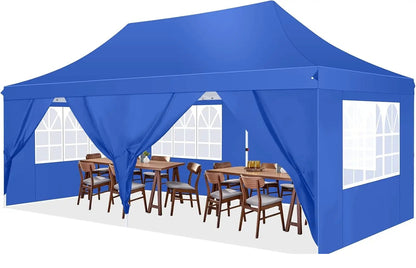 Partytent - Pop-Up Partytenten - Easy up Tent - Vouwtent - Party Tent Opvouwbaar - 3x6m - 6 Zijwanden - UV50+ Tuinpaviljoen - Waterdichte - voor Feest - Markt - BBQ of Camping - Blauw