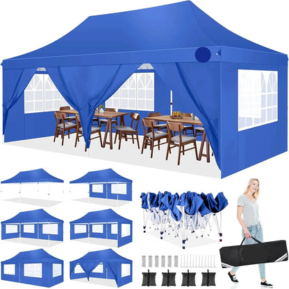 Partytent - Pop-Up Partytenten - Easy up Tent - Vouwtent - Party Tent Opvouwbaar - 3x6m - 6 Zijwanden - UV50+ Tuinpaviljoen - Waterdichte - voor Feest - Markt - BBQ of Camping - Blauw