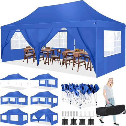 Partytent – Tuinpaviljoen – Feesttent – Inklapbare Tent – Waterdicht Oxford Doek – 3 X 6 Meter – 6 Afneembare Zijwanden - Blauw