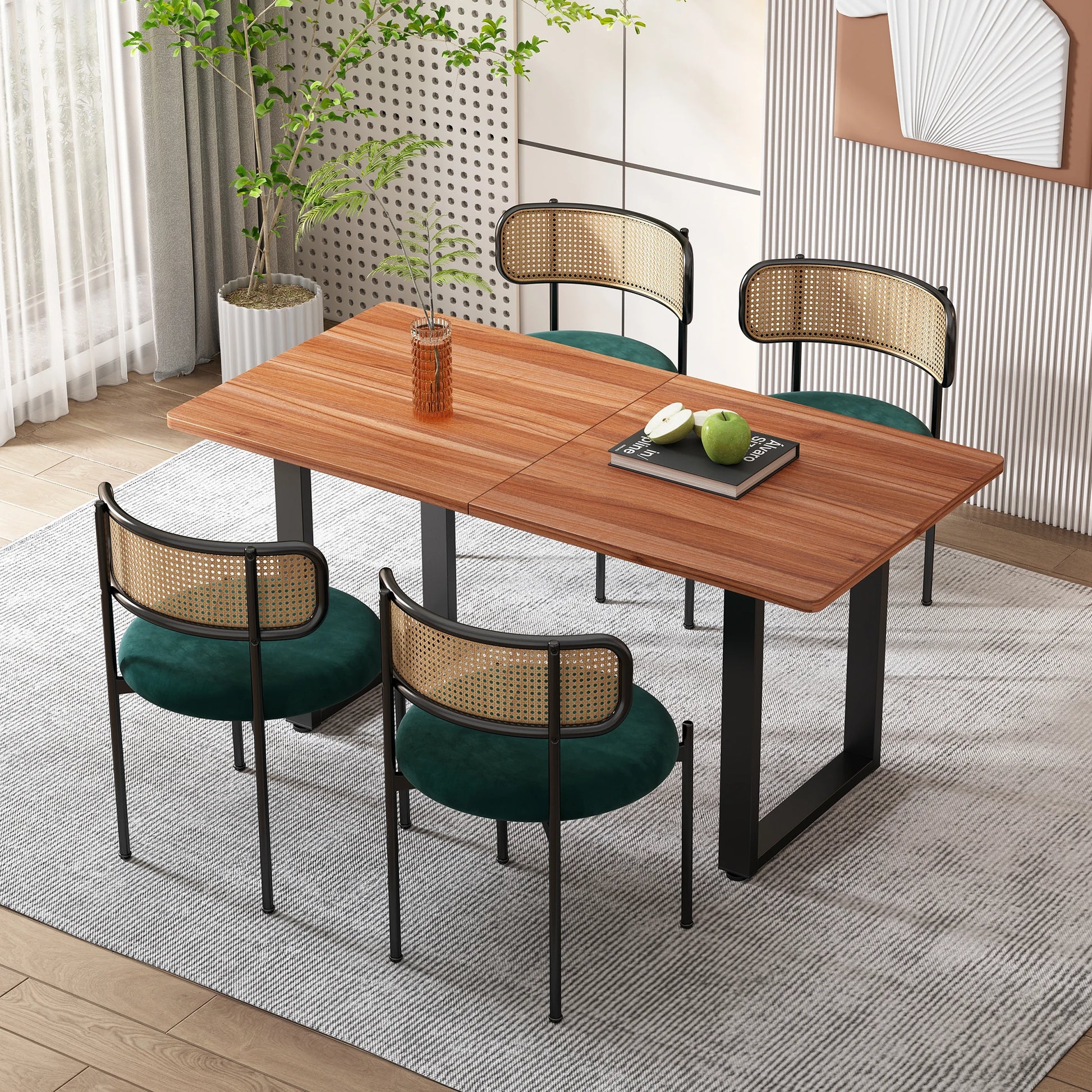Eetkamerstoelen – Stoelen – Kuipstoelen – Dining Stoelen – Set van 4 - Velours Bekleding – Ergonomische Rugleuning - Groen - QUORE