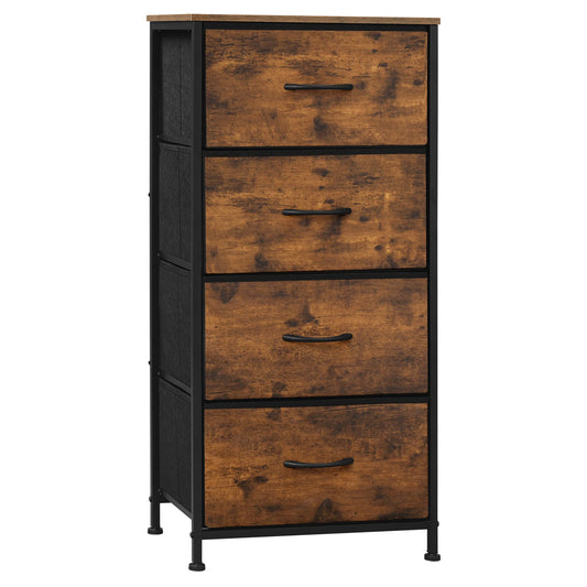 Stoffen Ladekast - Ladenkast - Opbergkast - 4 Lades - Compacte Kast - Veelzijdig - Organizer voor Thuis - Metalen Frame - Vintage Bruin
