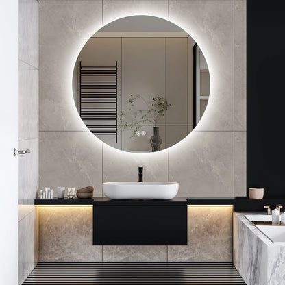 Badkamerspiegel - met LED - Wandspiegel Rond - Badkamerspiegel met Verlichting - IP44 Waterdicht - Anti-condens - Dimbaar - Backlit - 3 Lichtkleuren - Touchschakelaar - 80x80cm - QUORE