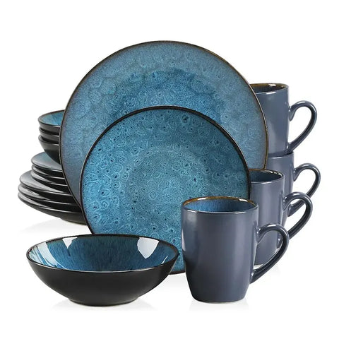 Servies - Servies set - 32 Stuk - Vintage Keramische - Met Diner/Dessertbord - Kom - Koffie Cups - Blauw Steengoed