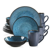 Servies - Servies set - 48 Stuk - Vintage Keramische - Met Diner/Dessertbord - Kom - Koffie Cups - Blauw Steengoed
