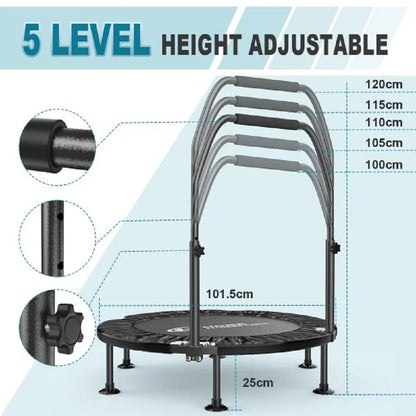 Fitness Trampoline - Mini Trampoline - 40 Inch - Vouw - Fitness Rebounder - Max. Gewicht 150KG - Indoor Oefening met Handgreep - Zwart - QUORE