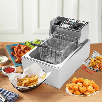 Elektrische Frituurpan - 6L – Frituurpan - 2500W – Roestvrij Staal – 50-200°C Temperatuurregeling – Voor Horeca - en Thuisgebruik - Eenvoudig Schoon te Maken