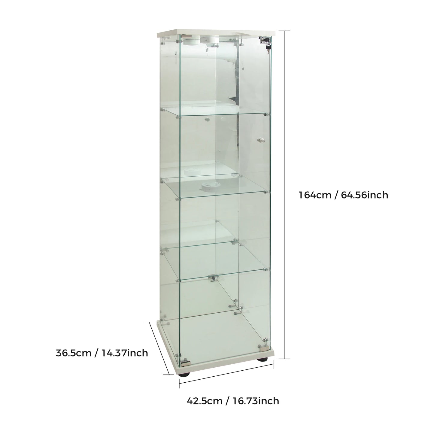 Glazen Vitrinekast – Displaykast – Showkast – Opbergkast – Woonkamerkast – Style A Wit En Zwart – LED-Verlichting Bovenop – Spiegelachterwand - QUORE