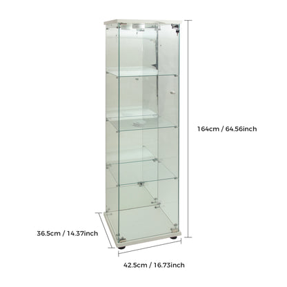 Glazen Vitrinekast – Displaykast – Showkast – Opbergkast – Woonkamerkast – Style A Wit En Zwart – LED-Verlichting Bovenop – Spiegelachterwand - QUORE