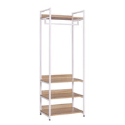 Kledingrek - Kledinghangers - Kledingrek Metaal - met 3 Houten Planken - Garderobekast met Kledingrail – Kapstok met Schoenenrek – Voor Slaapkamer & Gang - 56x36x170cm - Licht Eiken Zwart