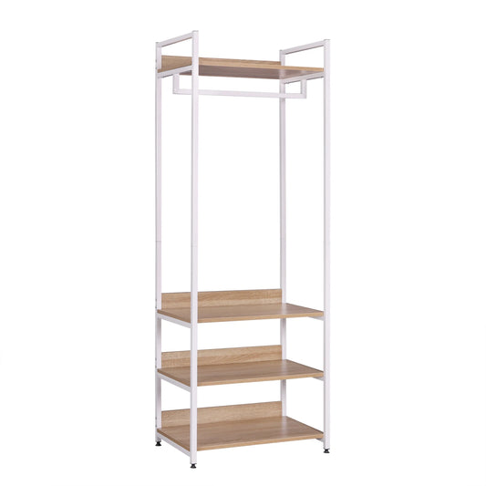 Kapstok met Schoenenbank - Staande Kapstok - Garderoberek - 3 Legplanken - Industrieel Design - 170cm Hoog - Licht Eiken Wit