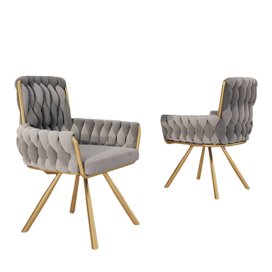 Draaibare Eetkamerstoelen – Set van 2 - Velours Stoelen – Comfortabele Stoelen – Luxe Fauteuils – 360° Draaibaar – Metalen Frame - Grijs