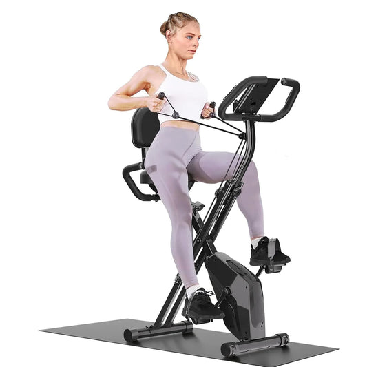 Hometrainer - Fitness Fiets - 8 Weerstandsniveaus - Systeem Magnetisch - Transportwielen - 4 in 1 - LCD Display - Comfortabele Zitting - voor Gewichtsverlies - Batterij-aangedreven - 150kg - Zwart