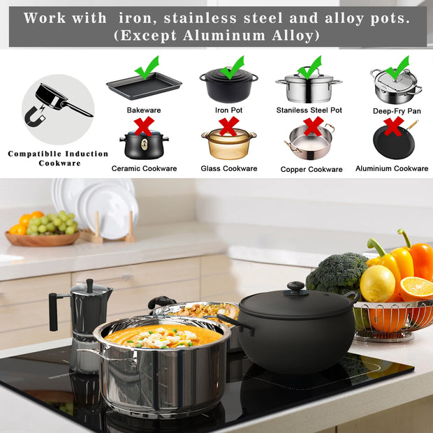 Inductie kookplaat - Induction Hob - Induction Cook Top - Inductie Fornuis - Elektrische Brander - 4-pits - Inductiekookplaat - Inductiekookplaat met Flexzone - Schuifregelaar - Timer - Boostfunctie - 7200W - Zwart