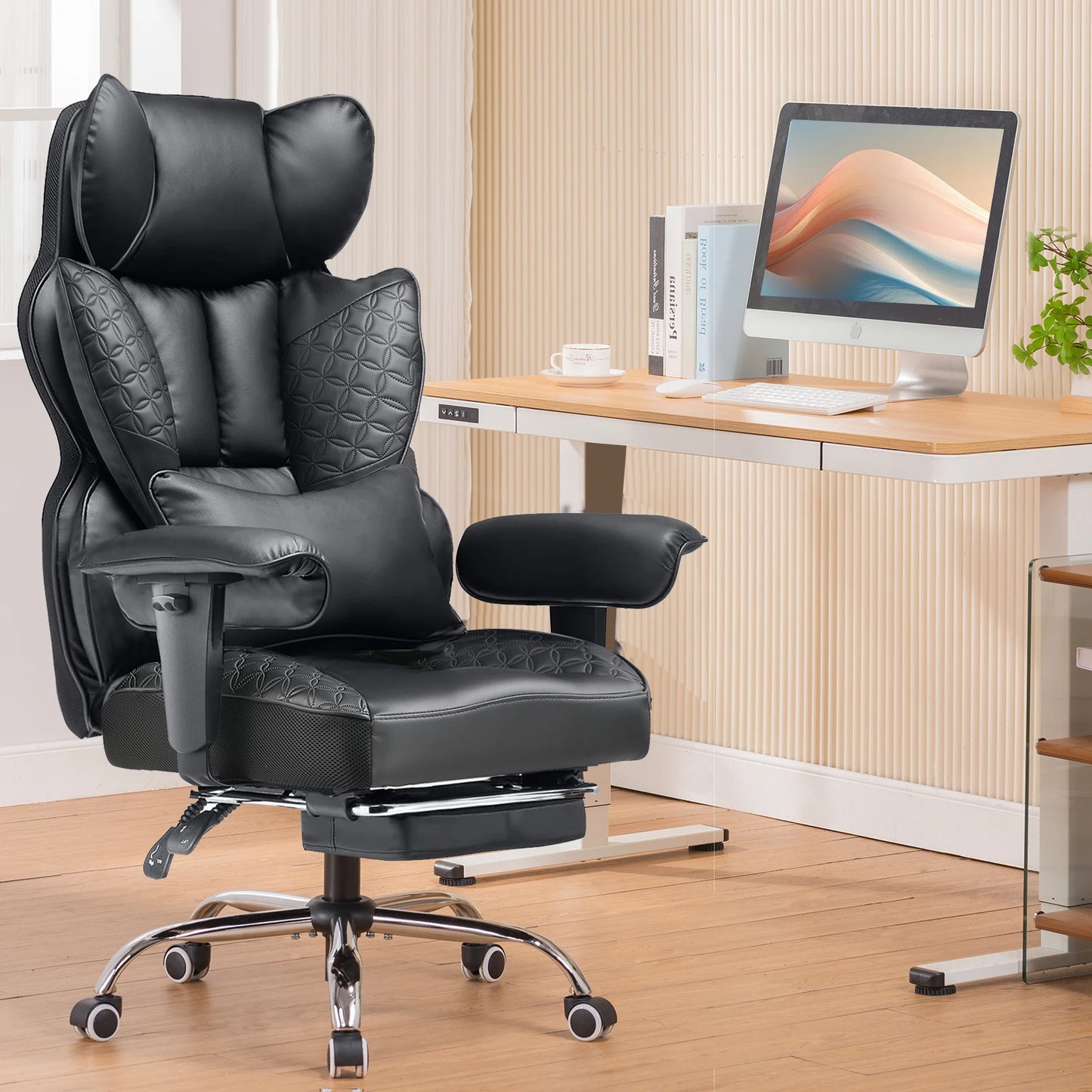 Gaming Stoel - Bureaustoel - Gamestoel - Ergonomische Bureaustoelen -  Verstelbare Armleuningen & Pocket Spring Lendensteun – Zwart
