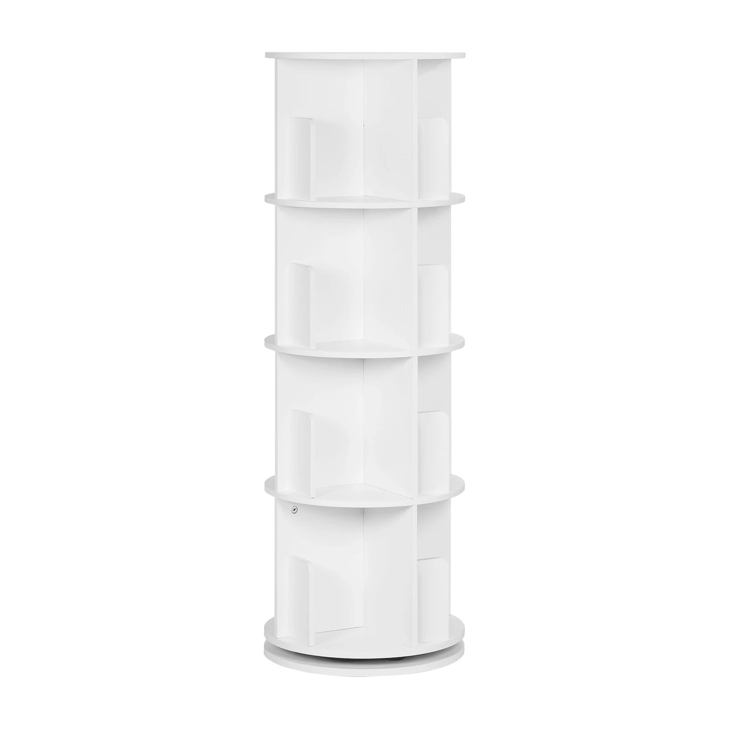 Roterende Boekenkast – 360° Draaibaar Boekenrek met 4 Verdiepingen en 16 Compartimenten – Compact Opslagsysteem – 127,4 cm Hoog – Ideaal voor Kinderkamer, Woonkamer of Kantoor – Moderne Boekenkast in Wit