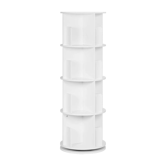 Roterende Boekenkast – 360° Draaibaar Boekenrek met 4 Verdiepingen en 16 Compartimenten – Compact Opslagsysteem – 127,4 cm Hoog – Ideaal voor Kinderkamer, Woonkamer of Kantoor – Moderne Boekenkast in Wit