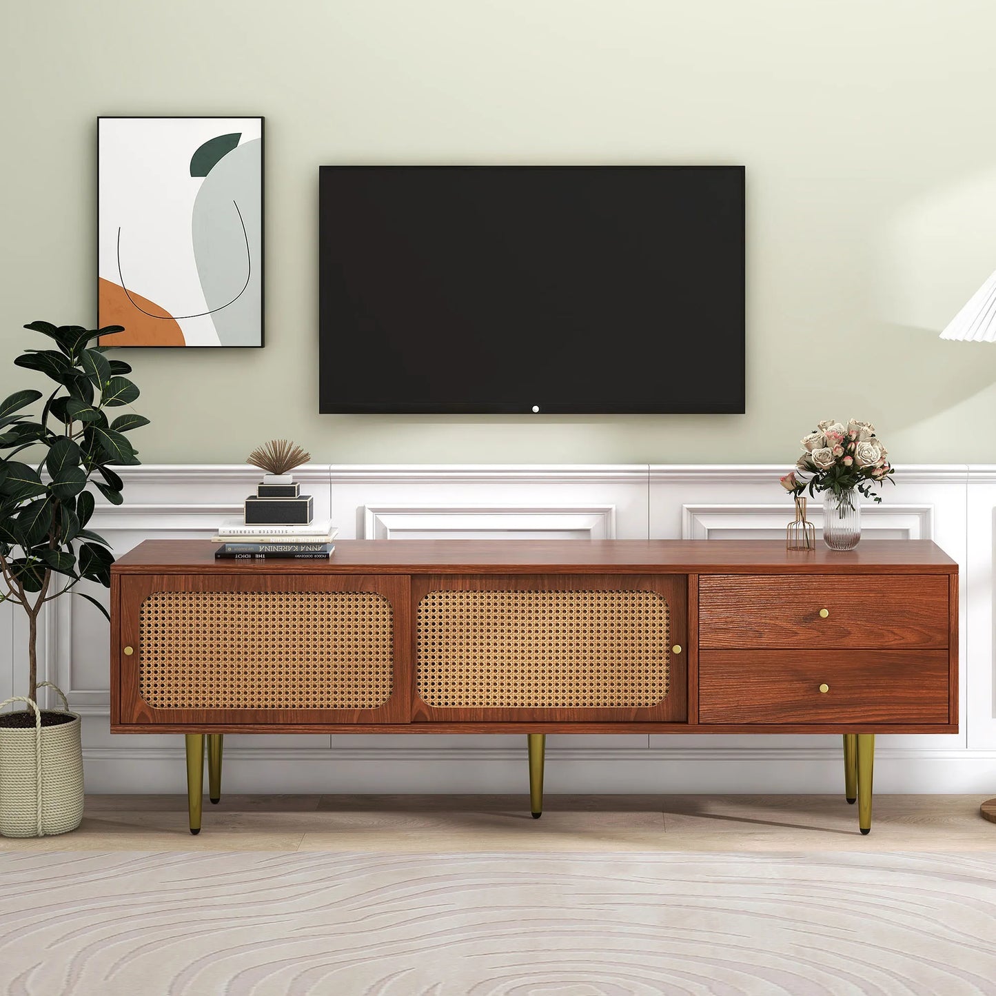 Modern TV-Meubel – Tv-Kast – Videomeubel – Opbergmeubel – Walnootkleur – Schuifdeuren – Kabelbeheer - 160x40x60 cm - Bruin