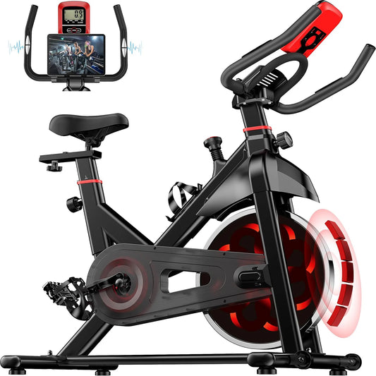 Fitnessfiets - Indoor Cycle - Hometrainer - Indoorfiets - Magnetisch Weerstandssysteem - LCD Scherm - Met Tablethouder - 6 kg Vliegwiel - 150kg Draagvermogen - Zwart-rood - QUORE
