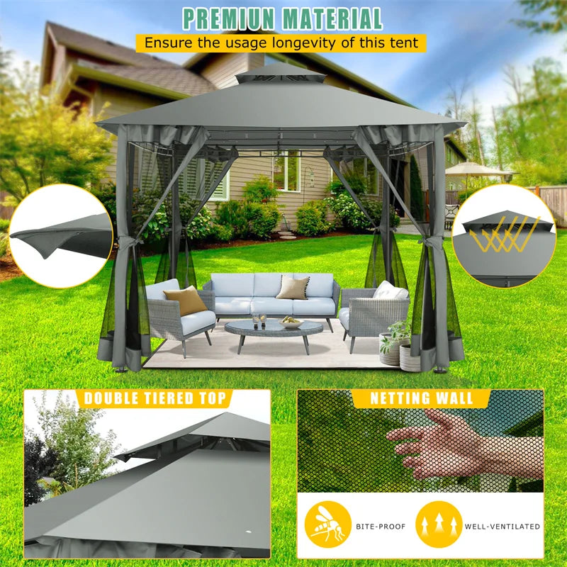 Tuinpaviljoen – Overkapping – Tuinkamer – Buitenverblijf – Zonwering – Stevig Stalen Frame – Waterafstotend Polyester Doek - Khaki