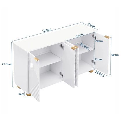 Opbergkastje – Opbergmeubel – Dressoir – Woonkamerkast – Halmeubel – Wit Met Gouden Handgrepen – 120x35x71,5 cm – Verstelbare Planken