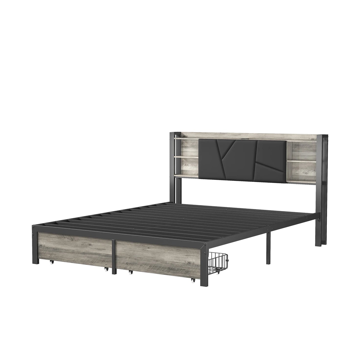 Metalen Tweepersoonsbed – Stalen Bedframe – Opbergbed – Led-verlicht Bed – Bed met Laden – 140x200 cm – Ingebouwde USB Poorten – RGB LED Verlichting
