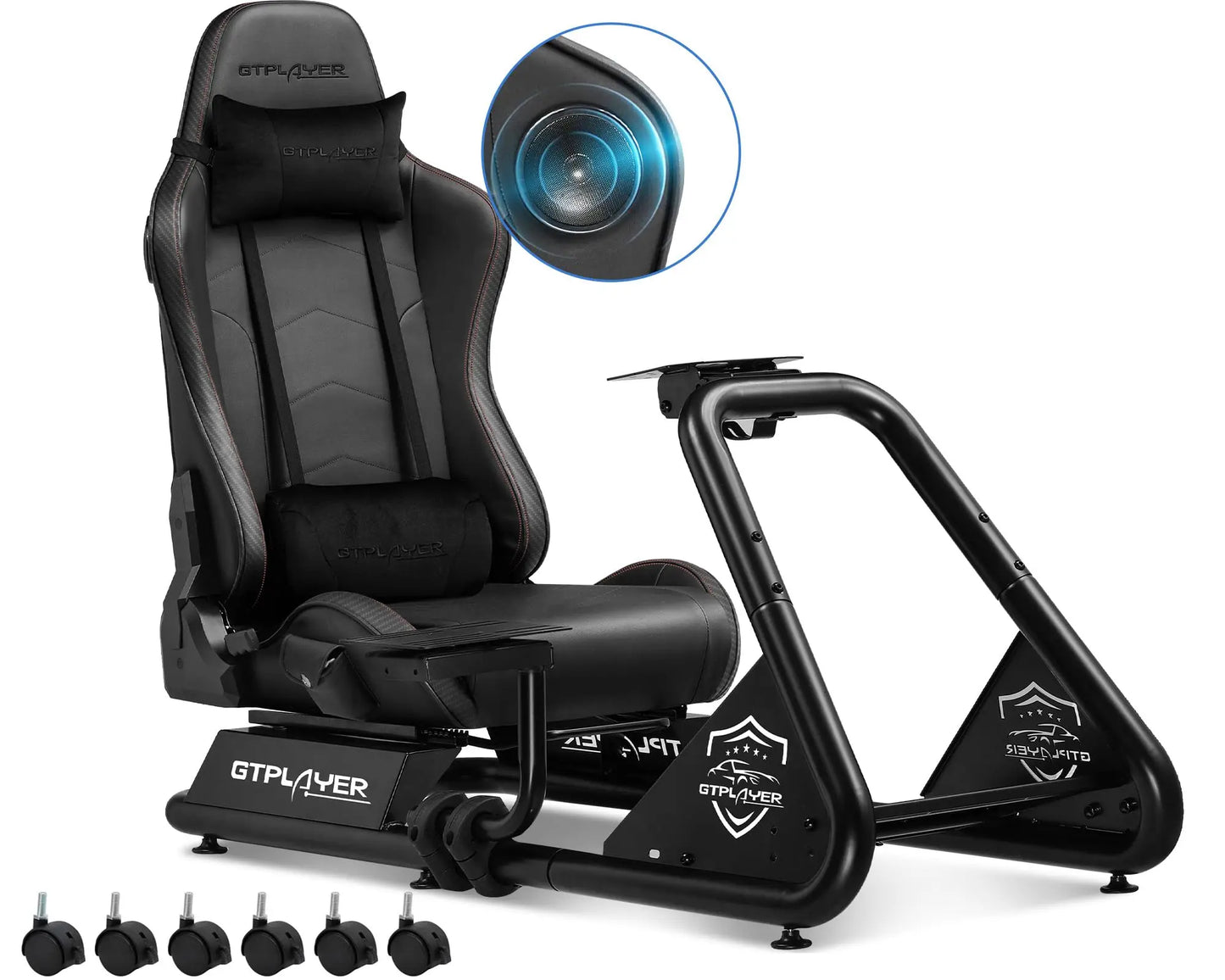 Sim Racing Cockpit – Racing Simulator – Race Simulator Stoel – Gaming Cockpit – Simulator Stand – Verstelbare Stuur- en Pedaalbevestiging – Ingebouwde 3D Stereo Speakers