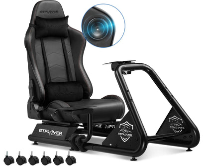 Sim Racing Cockpit – Racing Simulator – Race Simulator Stoel – Gaming Cockpit – Simulator Stand – Verstelbare Stuur- en Pedaalbevestiging – Ingebouwde 3D Stereo Speakers