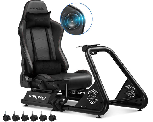 Sim Racing Cockpit – Racing Simulator – Race Simulator Stoel – Gaming Cockpit – Simulator Stand – Verstelbare Stuur- en Pedaalbevestiging – Ingebouwde 3D Stereo Speakers